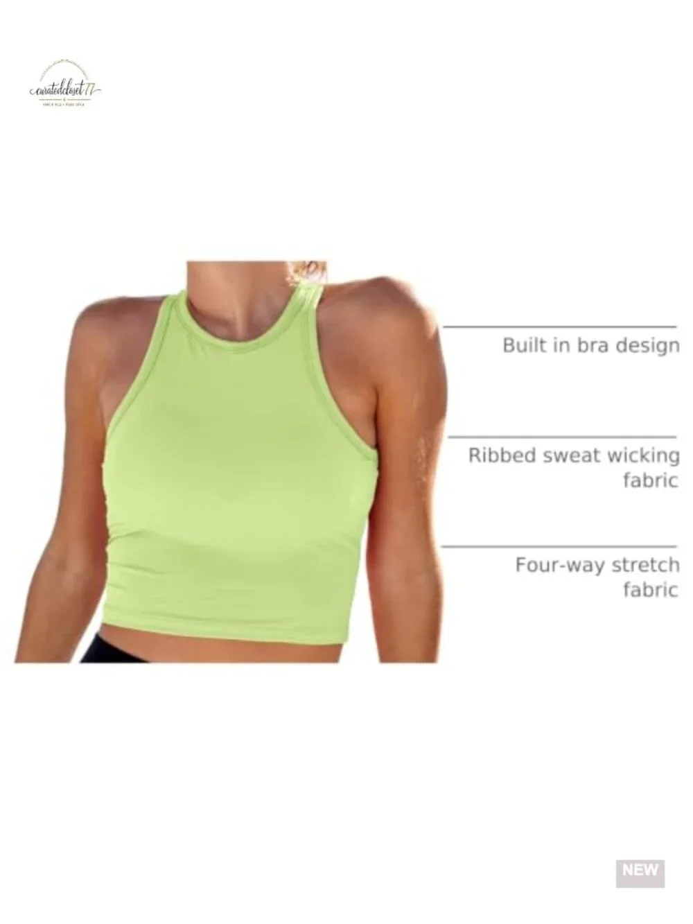 Ribbed Longline Sports Bra Tank Top with Built in Bra Racerback Crop